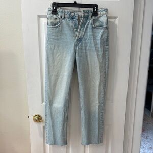 Zara Light Blue high-rise Straight Leg Cropped Jeans